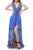 Blue Silk Long Dress with Orange Flowers